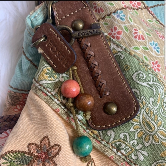 Fossil Patchwork Boho Hobo Satchel Handbag - Picture 8 of 11